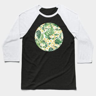 Textured Vintage Daisy and Fern Pattern Baseball T-Shirt